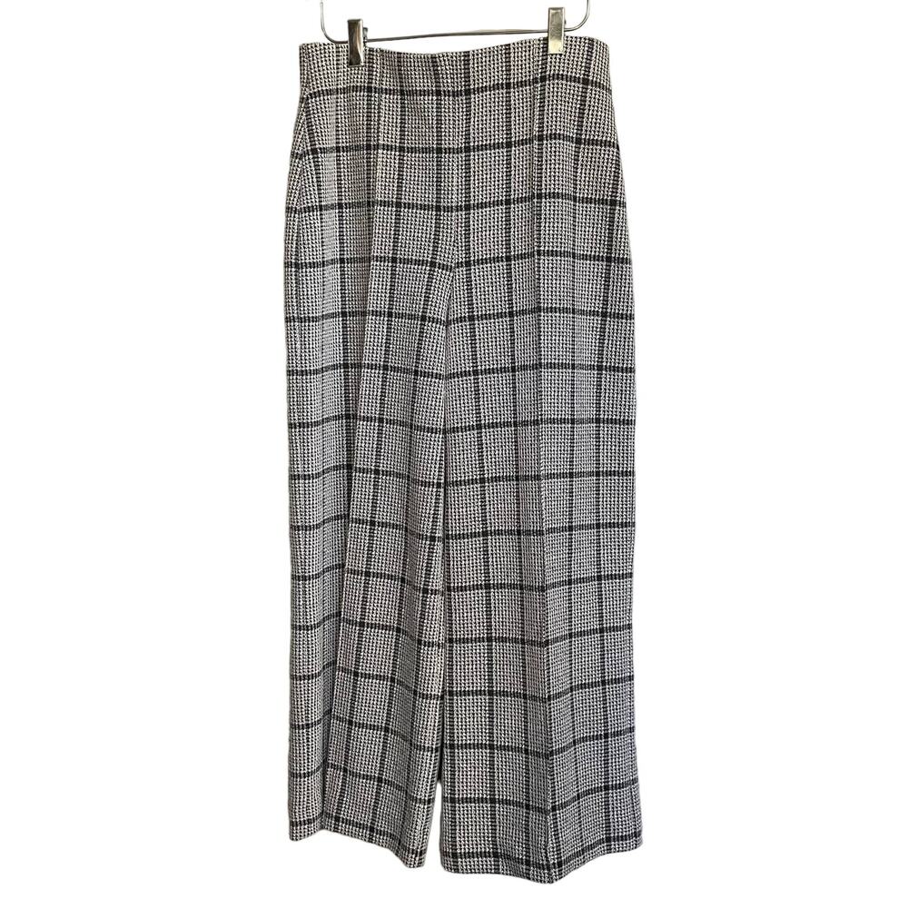 Joseph Ribkoff Pant Pull Onโ Wide Leg Goucho Houndstooth Plaid Size 8 Stretch